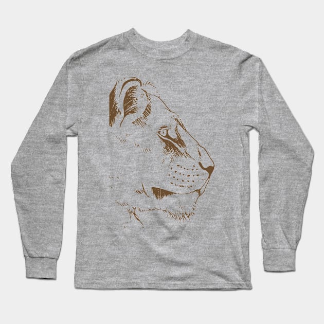 Lion Head Line Art Long Sleeve T-Shirt by Mako Design 